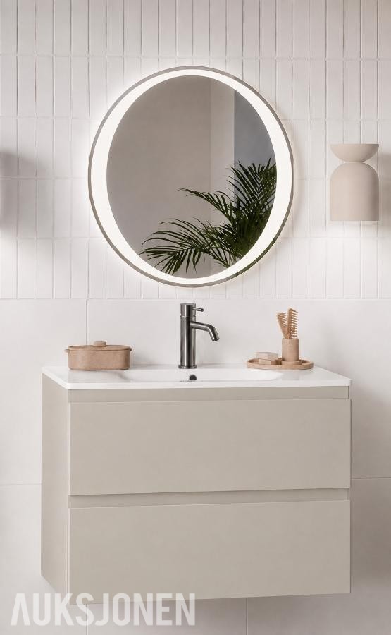 Komplett møbelpakke til baderom 60 cm – kasjmir med 60 × 60 cm LED-speil